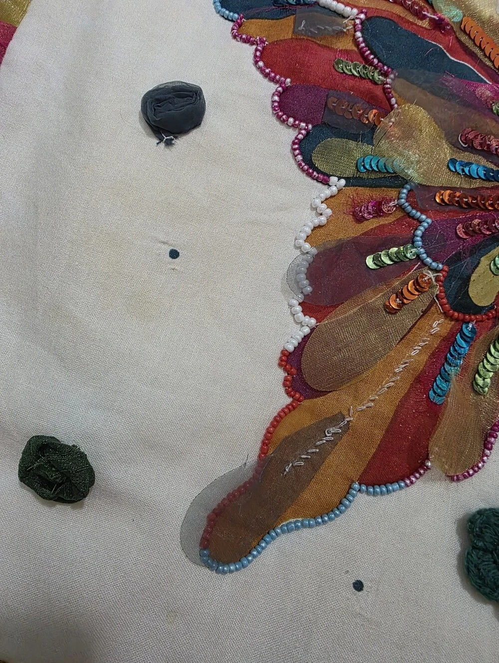 Two Pier 1 Butterfly Pillow Covers Sequins Beaded Fairycore Whimsical Artsy Fun